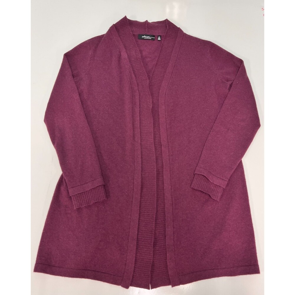 Saks Fifth Avenue Cashmere Cardigan Sweater Women's L Large Purple Open Front